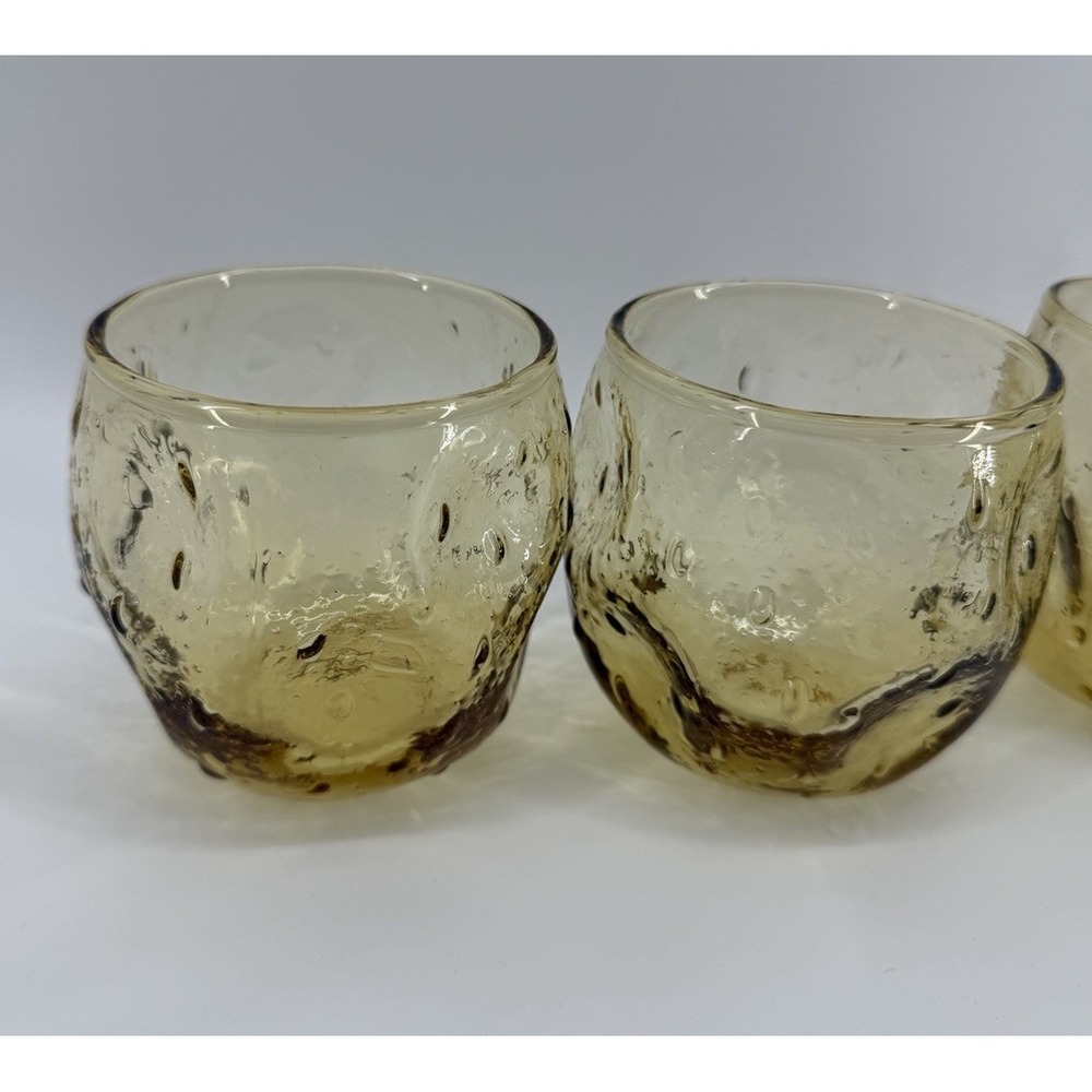VNTG MCM Amber Bubble Glass Tumblers Set Of 11 Hand Blown Seed Glass Drinkware - Picture 9 of 10